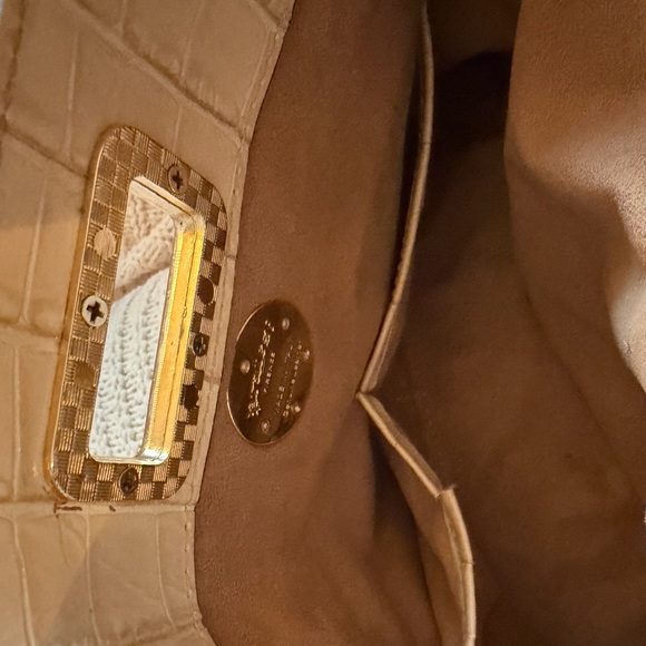 Elegant Pratesi Firenze Sarteano Bamboo Handle Cream Croc Embossed Leather - Picture 11 of 16